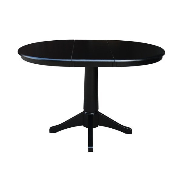 Round 36 In Rd Top Pedestal Table, 12 In Leaf, 28.9 InH, Dining Height, Black, 36 In W X 48 In L X